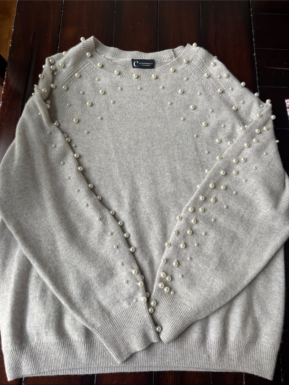 Bloomingdales Cashmere Cream Pearl-Embellished Women’s Sweater